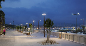(©Xavier Boymond). Pour la mise en valeur du front de mer et des voiries de La Ciotat, Aubrilam a sélectioé une teinte spécifique pour le mât bois Dôme-Dôme Maîtrise d’ouvrage : La Ciotat MPM Maître d’œuvre : Enveo Ingénierie  