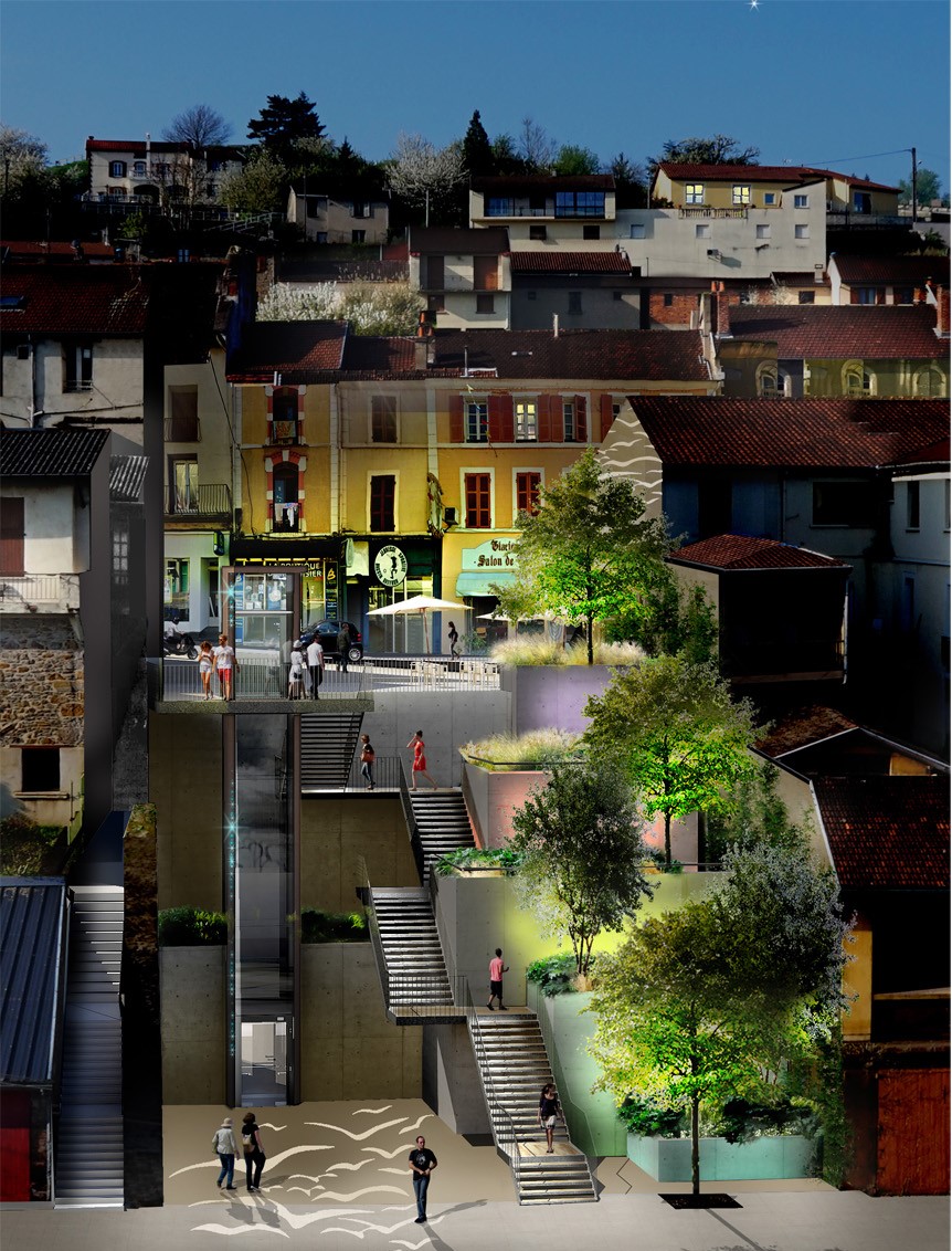 Vue 3D de la percée du centre-bourg de Decazeville. © Quartiers Lumières